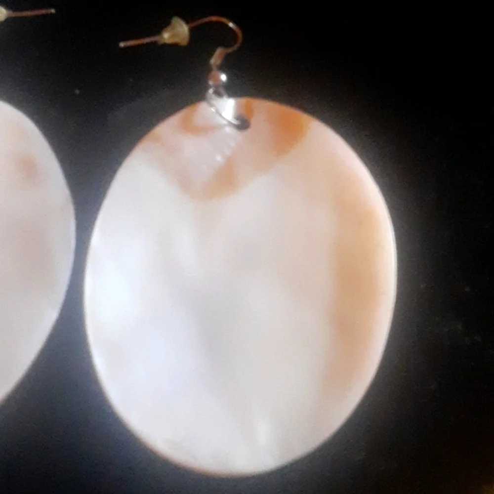Large Pink Shell Dangle Earrings with Smooth Glossy Finish